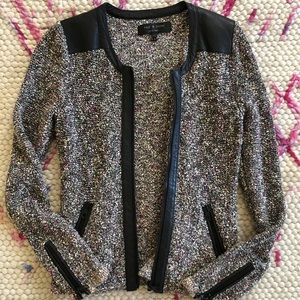 Rag and Bone tweed leather trim moto jacket